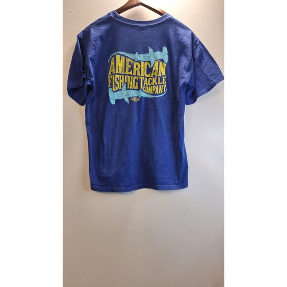 AFTCO Men Blue Fisherman Outdoors Nature Fishing Camping Cotton Tee X-Large Logo - Picture 2 of 4
